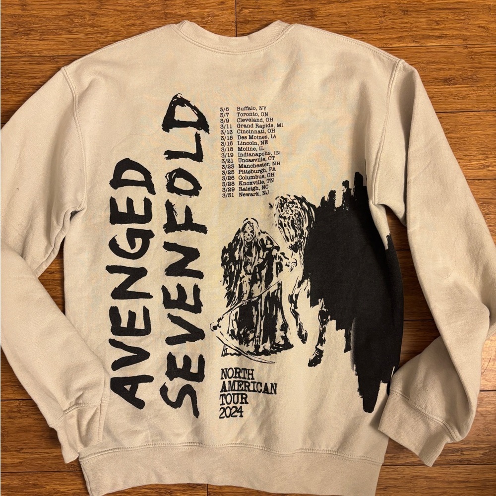 Avenged Sevenfold tour Cream Skeleton Print Men's Sweatshirt size small - Picture 4 of 5